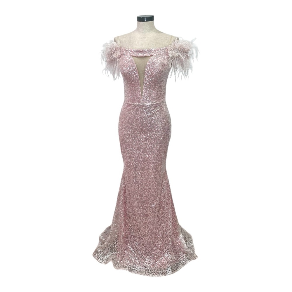 Pink Sequin Off-Shoulder Prom Gown